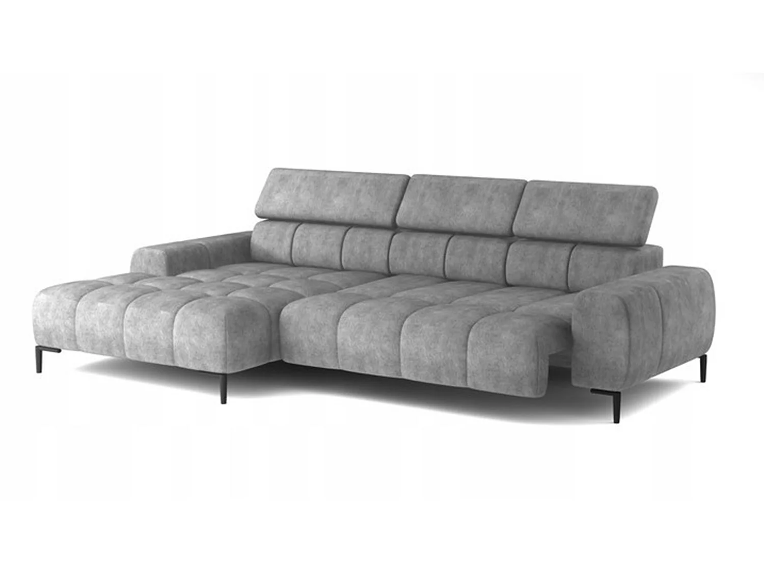 PlazaMINI Hoekbank L-Form Links, Bank met Slaapfunctie, 3-Zits, Verstelbare Hoofdkussens, Stof: SALVADOR, 177x270x99 cm, Grijs