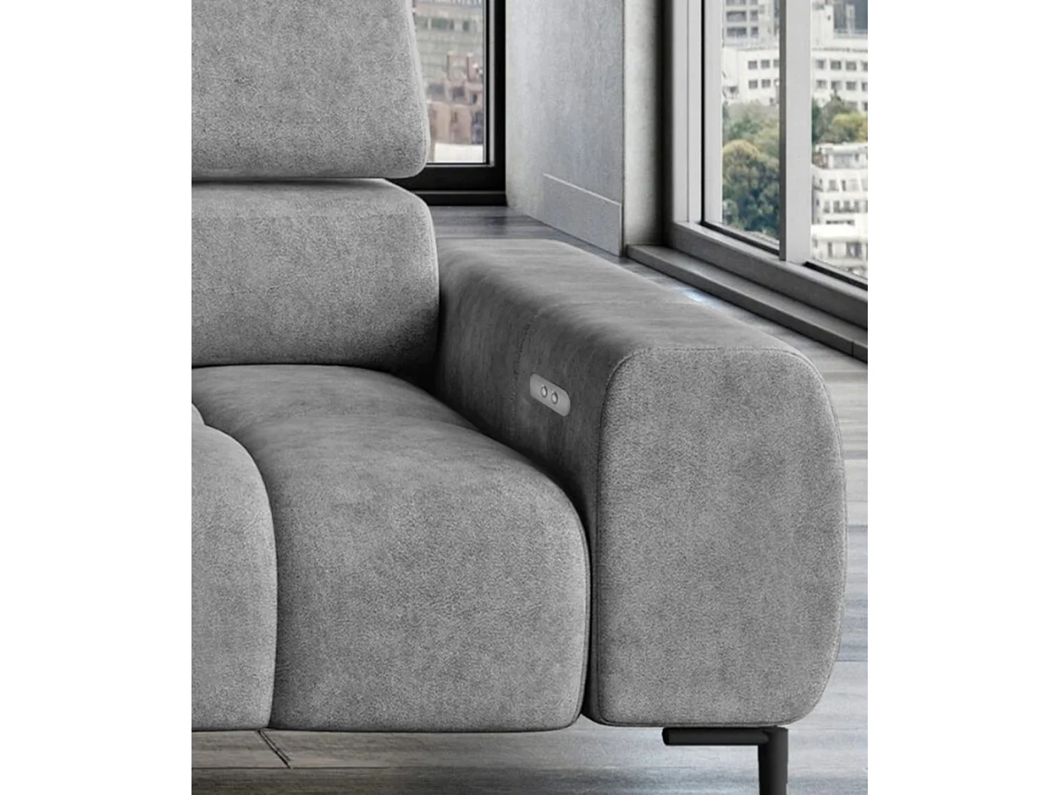 PlazaMINI Hoekbank L-Form Links, Bank met Slaapfunctie, 3-Zits, Verstelbare Hoofdkussens, Stof: SALVADOR, 177x270x99 cm, Grijs