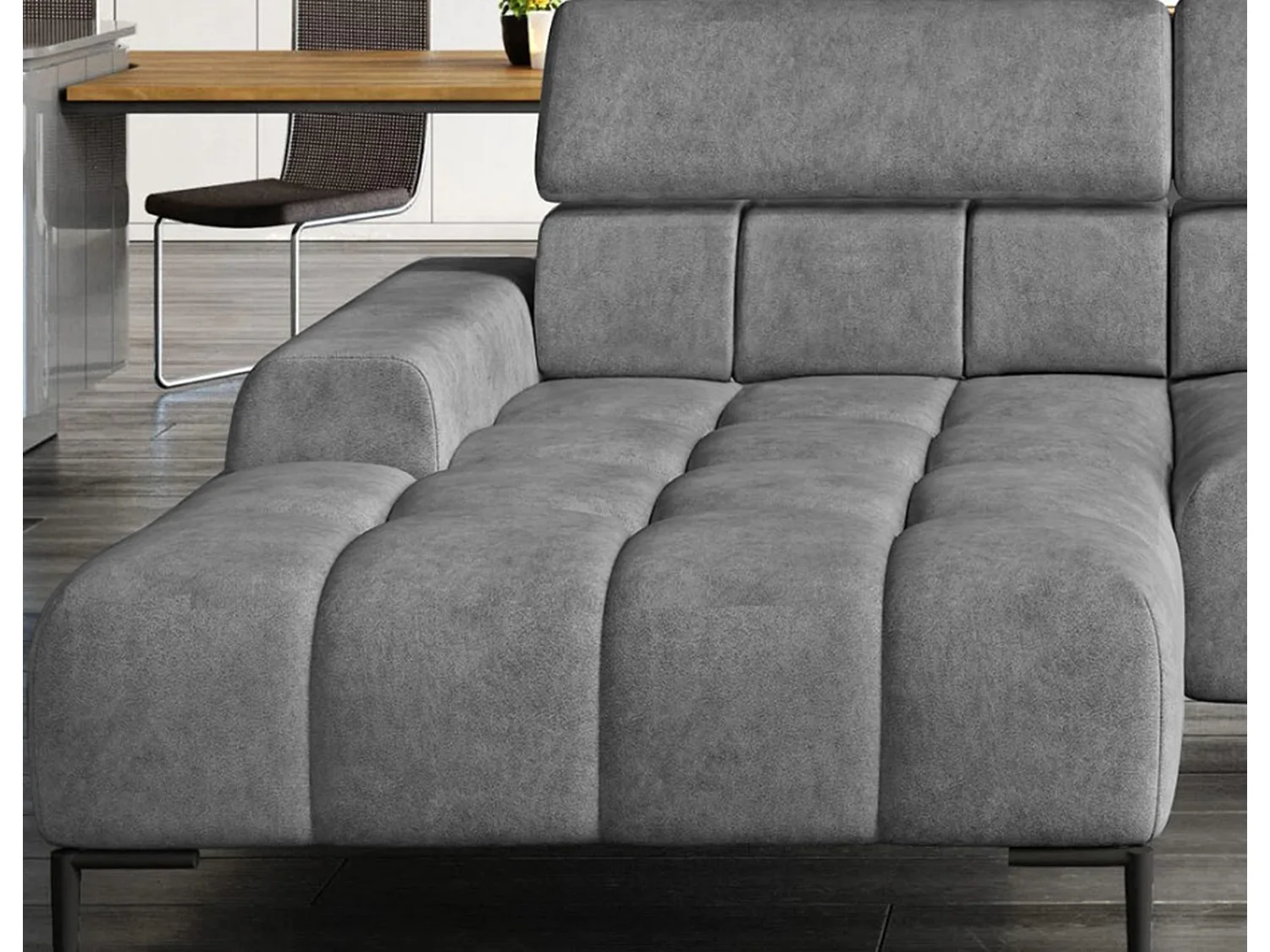 PlazaMINI Hoekbank L-Form Links, Bank met Slaapfunctie, 3-Zits, Verstelbare Hoofdkussens, Stof: SALVADOR, 177x270x99 cm, Grijs