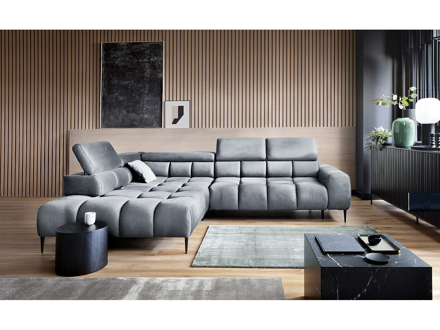 PLAZA-L Hoekbank Links Functioneel Comfortabel Bedfunctie Verstelbare Rugleuningen Verstelbare Zitting Verensysteem 300x216x99cm Lichtgrijs