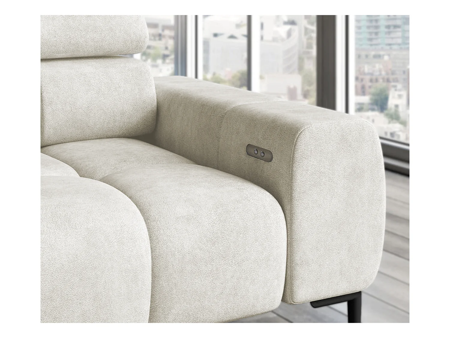 Canapé d'angle PLAZA-L tissu SOLAR, canapé avec dossier moelleux, méridienne gauche, style industriel, L-forme, 300x99x216cm, FRÊNE