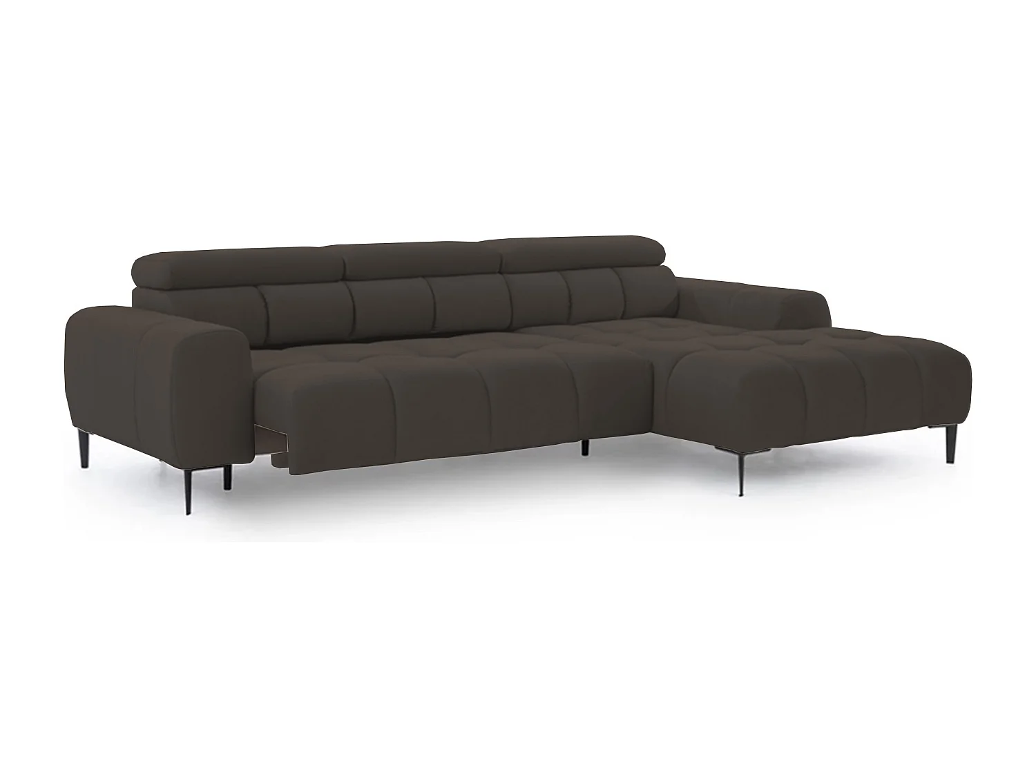 Narożnik PLAZA-MINI Stoff SOLAR Longchair Prawy, Miękkie Oparcie, Styl Industrialny, L-kształt, 270x99x177cm, Brąz