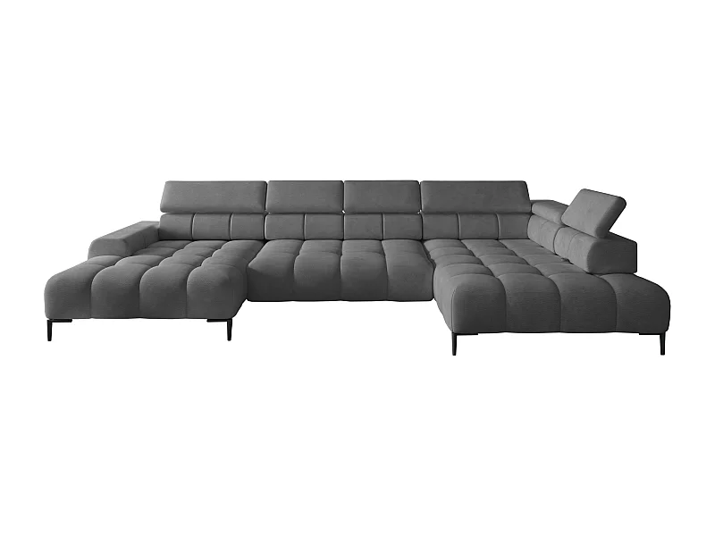 Canapé d'angle PLAZA-U tissu SOLAR avec dossier moelleux, style industriel, U-forme, droite 385x99x216cm, 216cm long, 177cm court, Gris