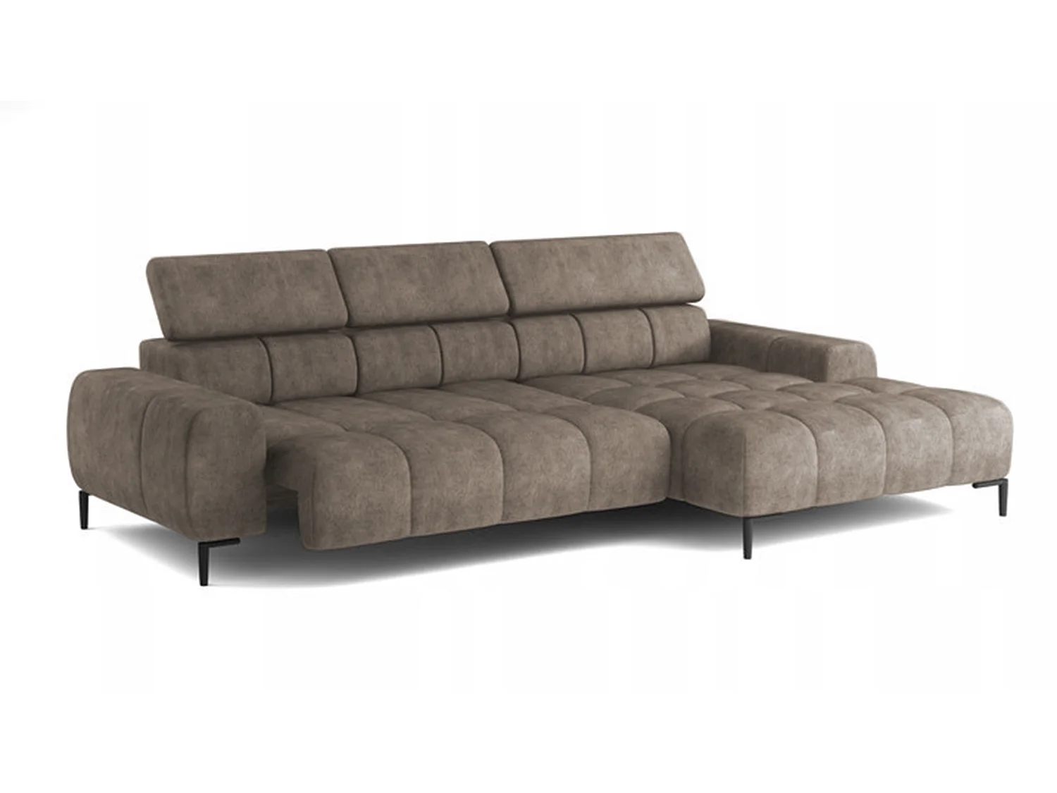 PlazaMINI Narożnik L-Form Prawy, Sofa z Funkcją Spania, 3-osobowa, Regulowane Oparcia, Tkanina: SALVADOR, 177x270x99 cm, Jasnobrązowy