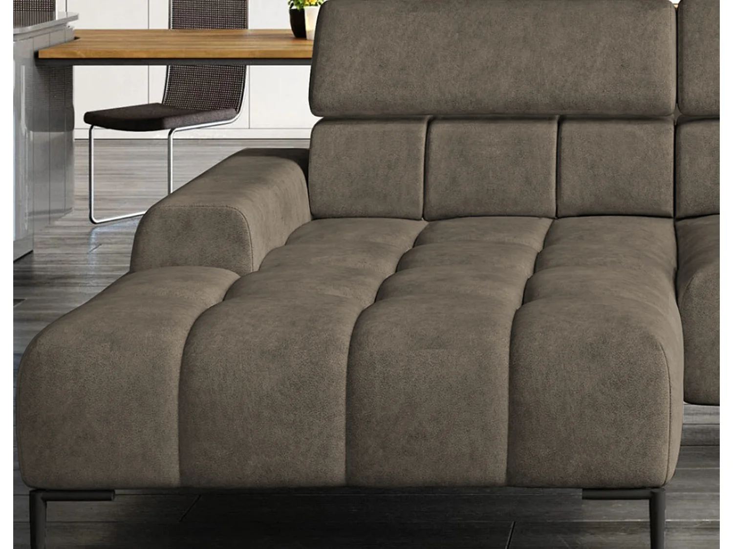 PlazaMINI Narożnik L-Form Prawy, Sofa z Funkcją Spania, 3-osobowa, Regulowane Oparcia, Tkanina: SALVADOR, 177x270x99 cm, Jasnobrązowy