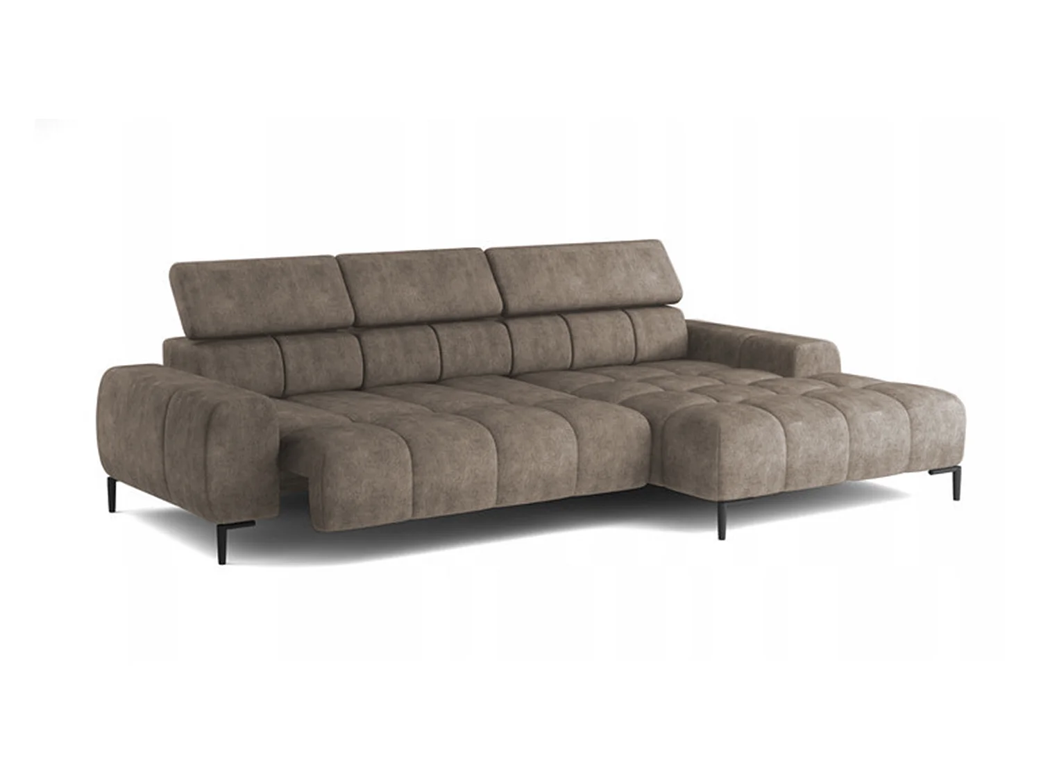 PlazaMINI Canapé d'angle L-forme Droit, canapé avec fonction lit, 3 places, têtières réglables, tissu : SALVADOR, 177x270x99 cm, Marron Clair