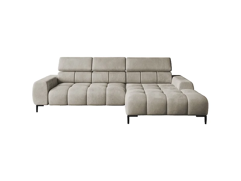 Ecksofa PLAZA-MINI Stoff SOLAR Longchair Rechts, Flauschige Rückenlehne, Industrial Style, L-Form, 270x99x177cm, R-CREME