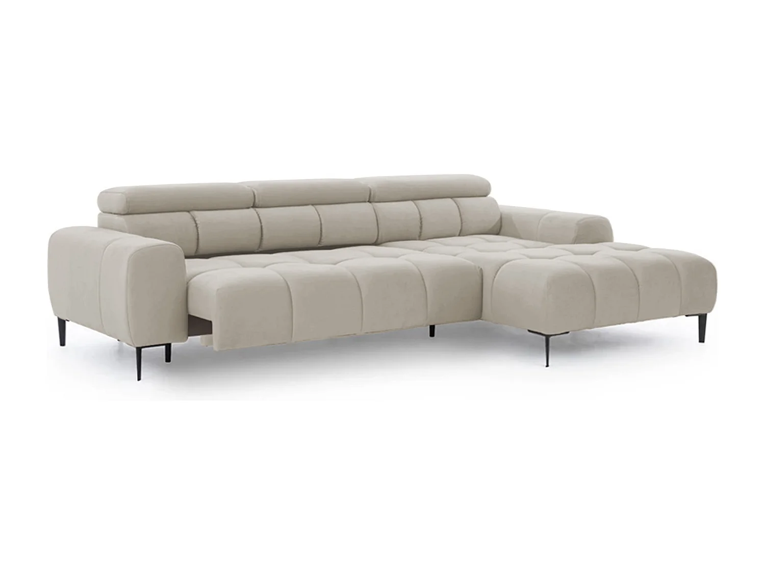 Hoeksalon PLAZA-MINI Stof SOLAR Longchair Rechts, Zachte Rugleuning, Industrieel Stijl, L-Vorm, 270x99x177cm, R-CREME