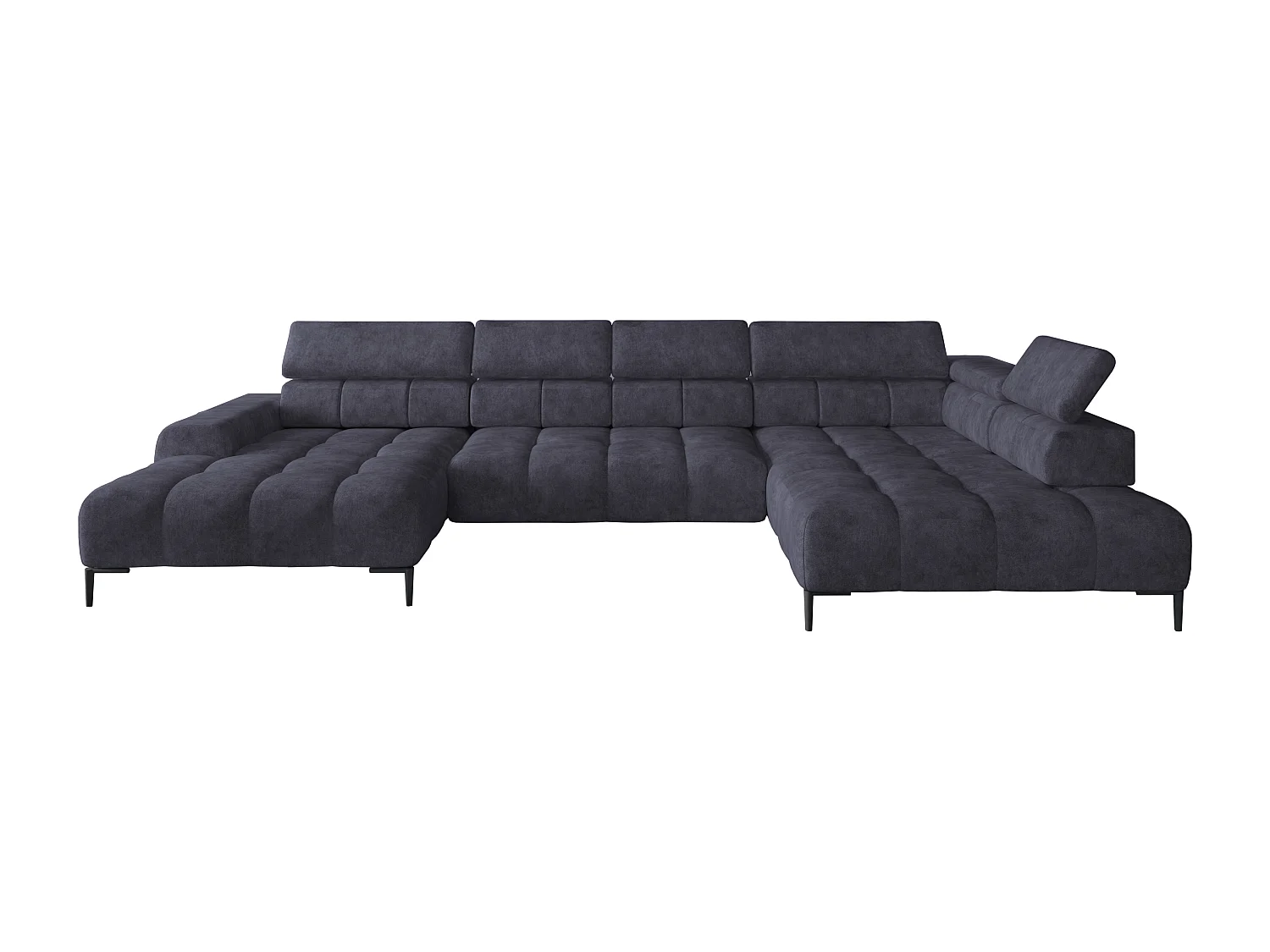 Canapé d'angle Plaza en forme de U - Côté droit, Fonctionnel, Couchage confortable, Têtières réglables, Assise réglable 385x216 cm, Bleu marine