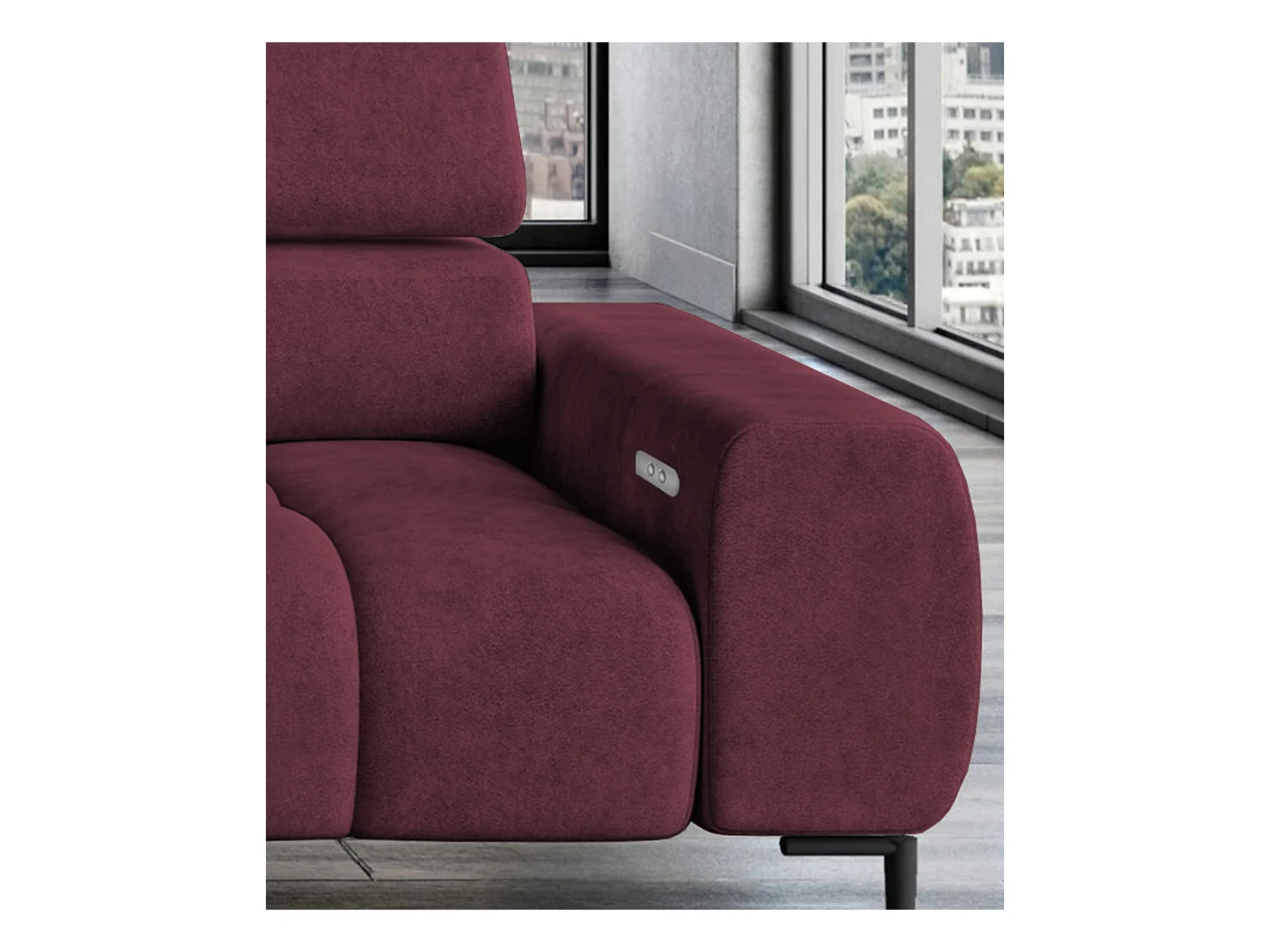 Canapé d'angle L-forme droite, canapé avec fonction couchage, 3 places, têtières réglables, MONOLITH, 177x270x99 cm, Bourgogne