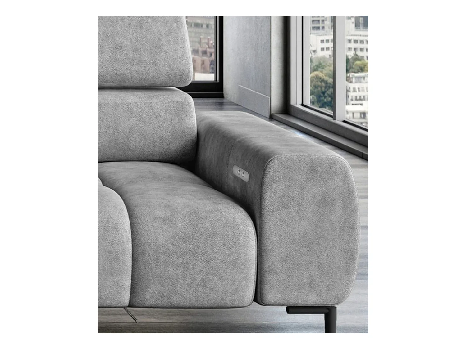 PlazaMINI Polsterecke L-Form Rechts, Ecksofa mit Schlaffunktion, 3-Sitzer, verstellbare Kopfstützen, MONOLITH, 177x270x99 cm, Hellgrau