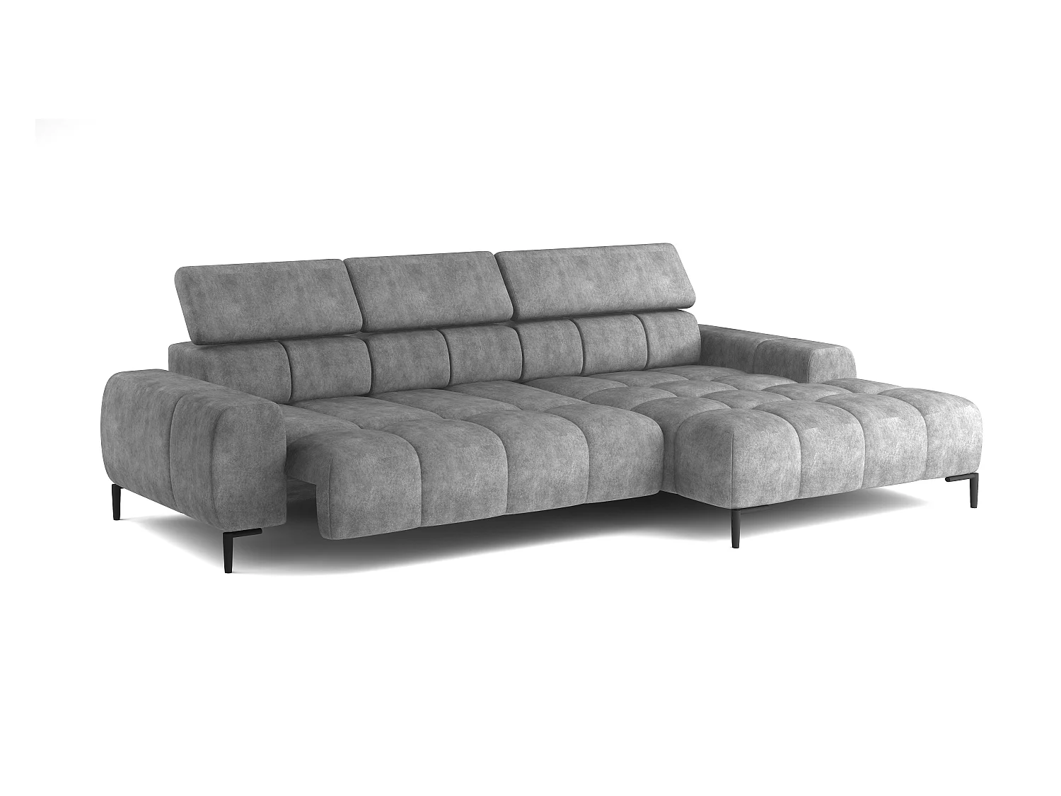 PlazaMINI Polsterecke L-Form Rechts, Ecksofa mit Schlaffunktion, 3-Sitzer, verstellbare Kopfstützen, MONOLITH, 177x270x99 cm, Hellgrau
