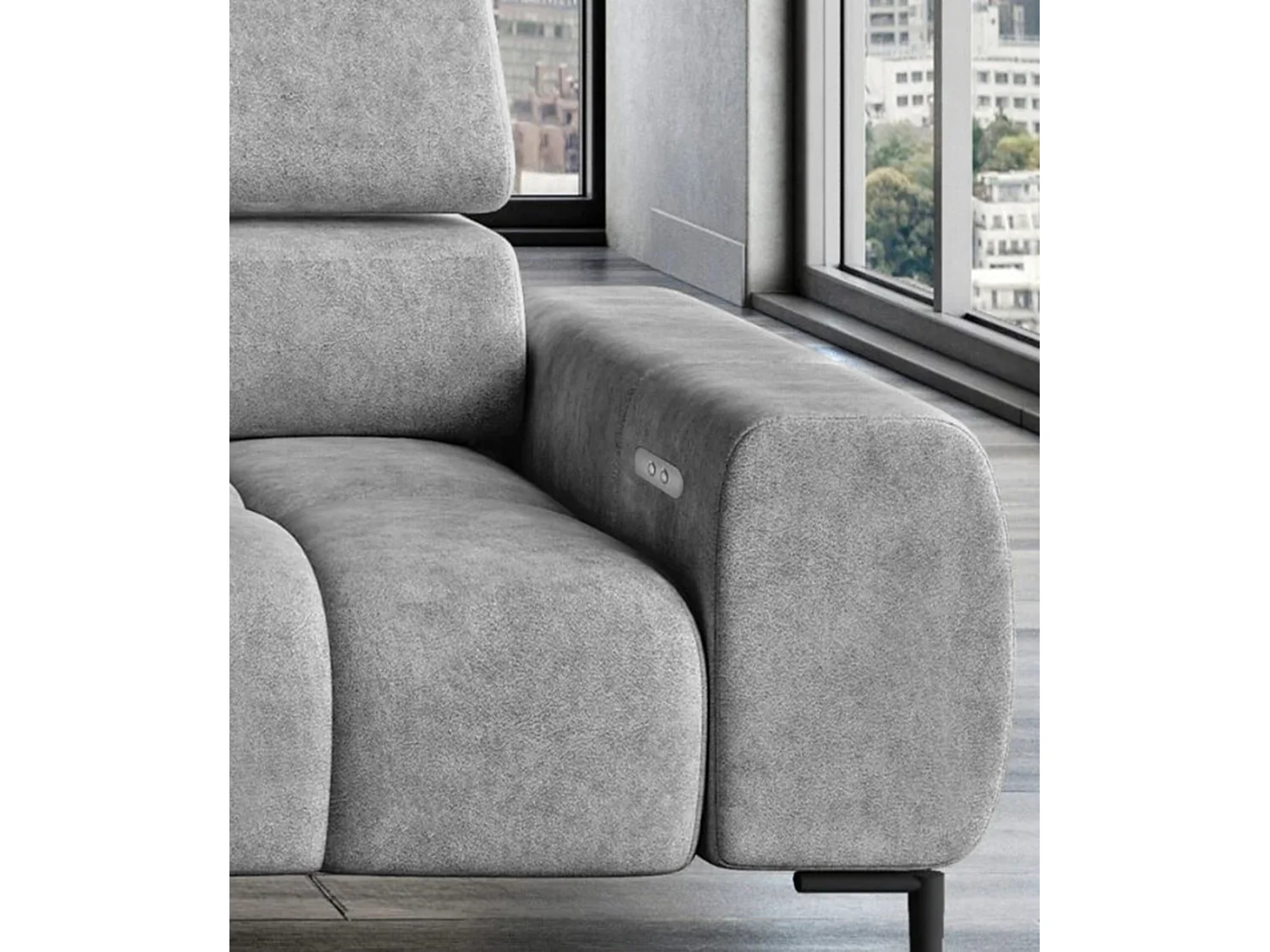 PlazaMINI PolstereckeL-Form Rechts, Hoekbank met Slaapfunctie, 3-zits, Verstelbare hoofdsteunen, MONOLITH, 177x270x99 cm, Lichtgrijs