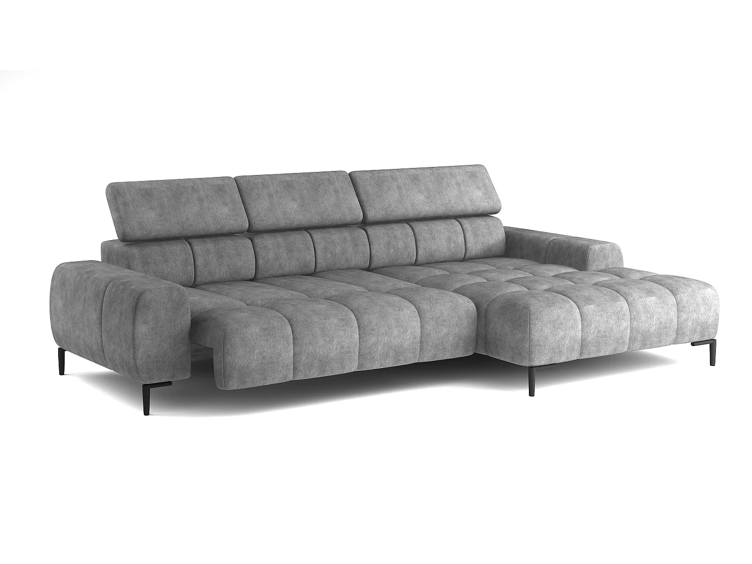 PlazaMINI PolstereckeL-Form Rechts, Hoekbank met Slaapfunctie, 3-zits, Verstelbare hoofdsteunen, MONOLITH, 177x270x99 cm, Lichtgrijs