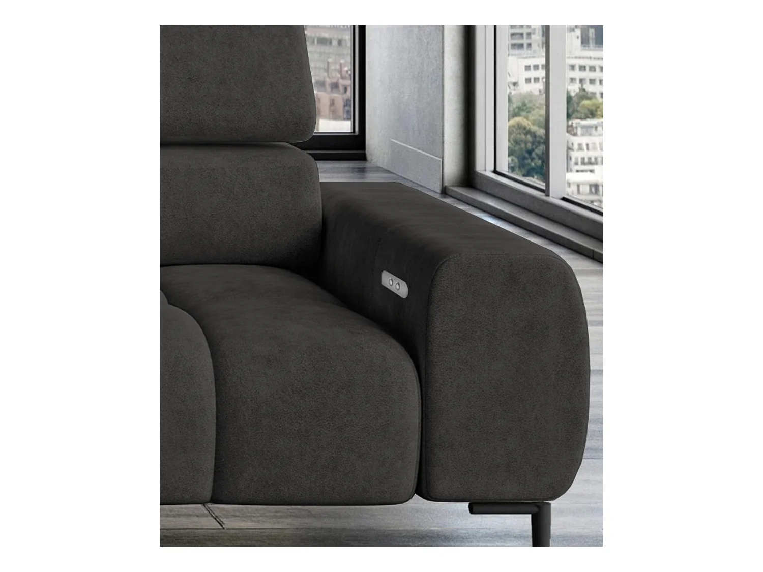 Canapé d'angle L-forme droite, canapé avec fonction couchage, 3 places, têtières réglables, MONOLITH, 177x270x99 cm, Graphite