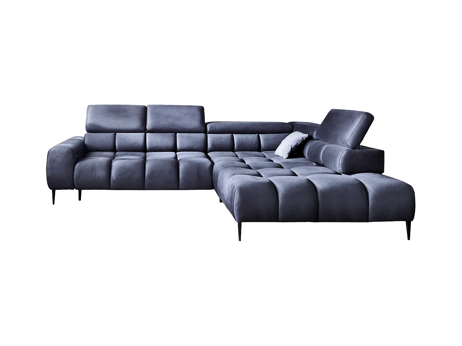 Canapé d'angle PLAZA-L droite Fonctionnel Confortable avec fonction lit Têtières réglables Assise réglable 300x216x99 cm Bleu marine