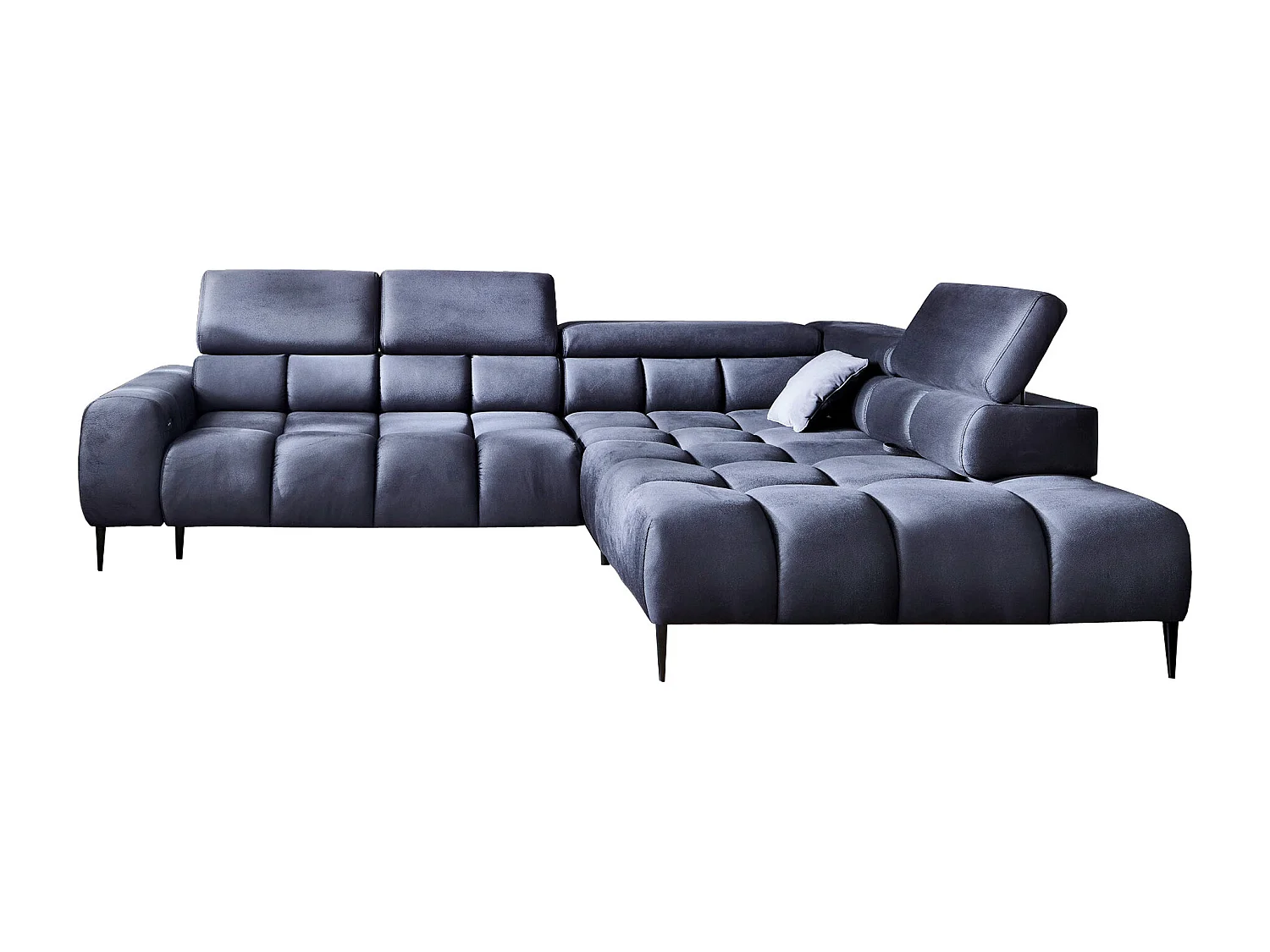 Canapé d'angle PLAZA-L droite Fonctionnel Confortable avec fonction lit Têtières réglables Assise réglable 300x216x99 cm Bleu marine