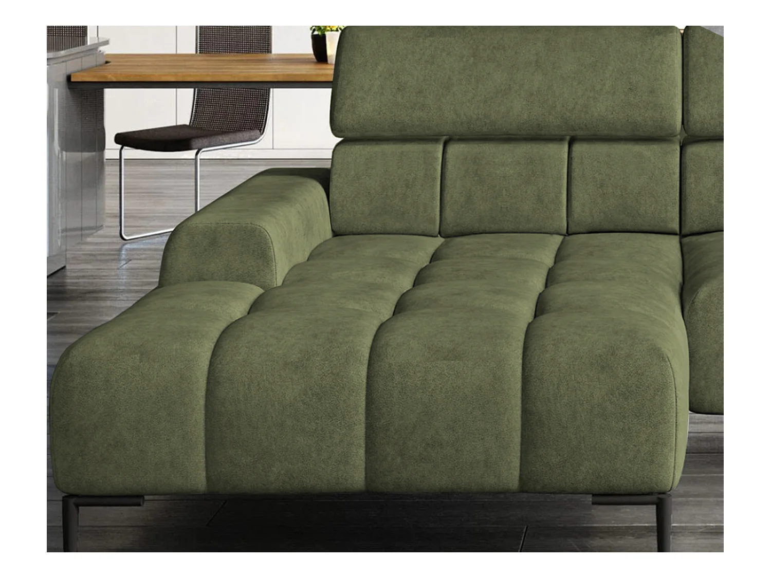 Canapé d'angle L-forme droite, canapé avec fonction couchage, 3 places, têtières réglables, MONOLITH, 177x270x99 cm, Chêne