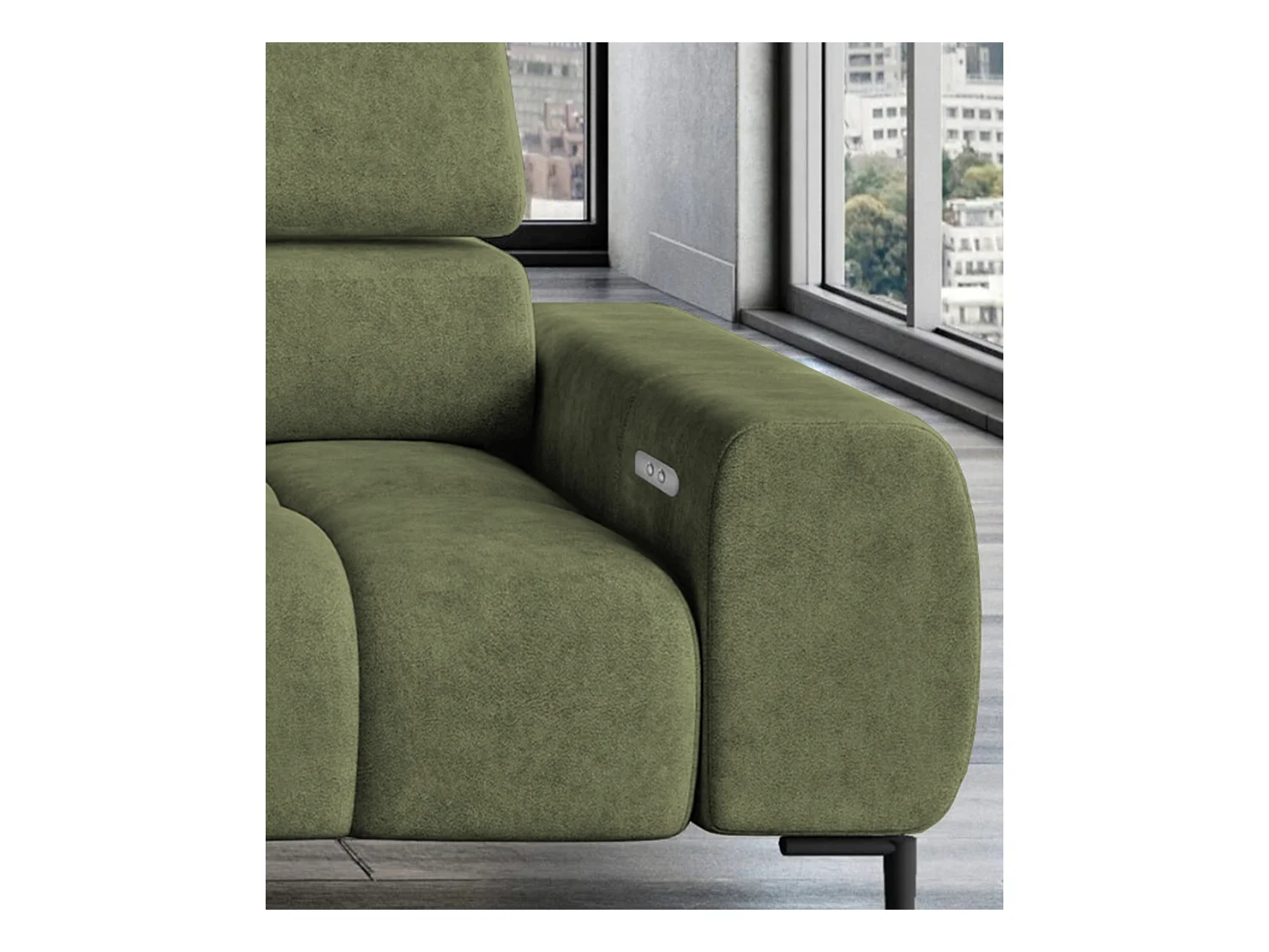 Canapé d'angle L-forme droite, canapé avec fonction couchage, 3 places, têtières réglables, MONOLITH, 177x270x99 cm, Chêne