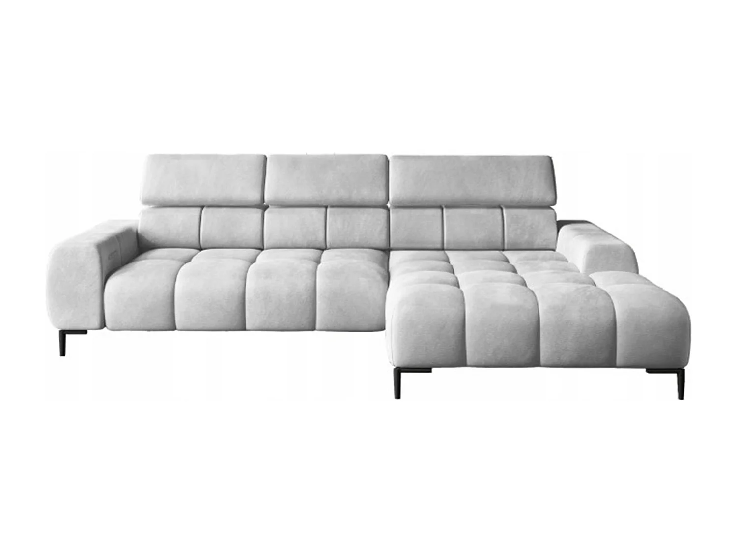 PlazaMINI Narożnik L-Form Prawy, Sofa z Funkcją Spania, 3-osobowa, Regulowane Oparcia, Tkanina: SALVADOR, 177x270x99 cm, Srebrny
