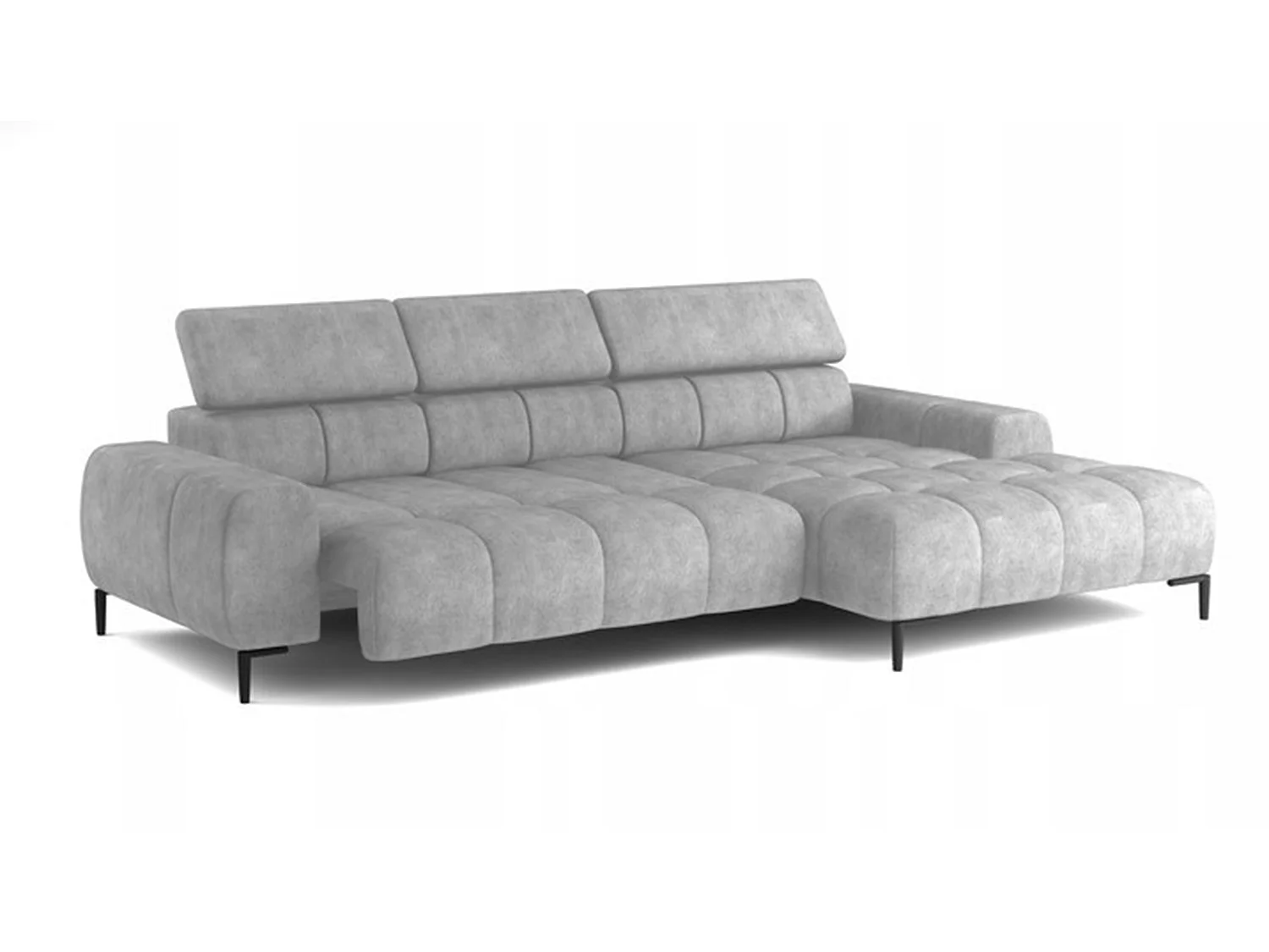 PlazaMINI Narożnik L-Form Prawy, Sofa z Funkcją Spania, 3-osobowa, Regulowane Oparcia, Tkanina: SALVADOR, 177x270x99 cm, Srebrny