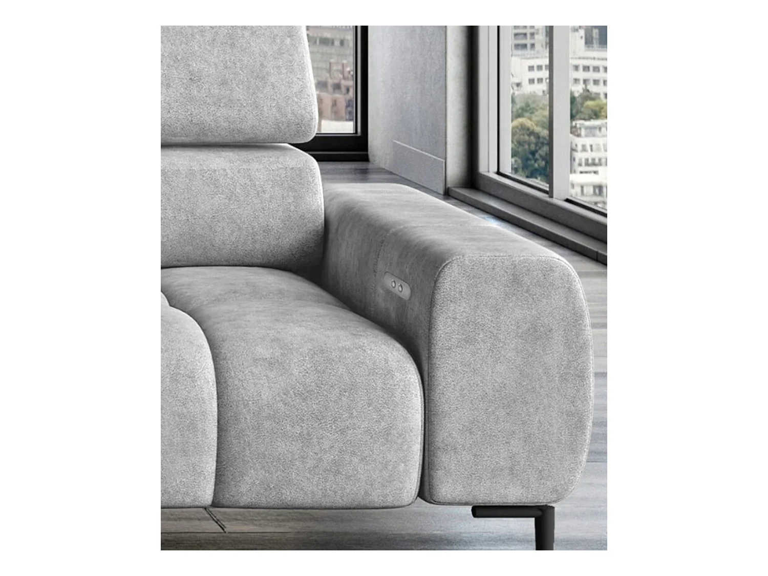 PlazaMINI Canapé d'angle L-forme Droit, canapé avec fonction lit, 3 places, têtières réglables, tissu : SALVADOR, 177x270x99 cm, Argent