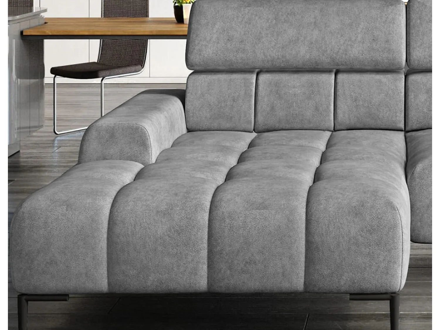 PlazaMINI PolstereckeL-Form Links, Hoekbank met Slaapfunctie, 3-zits, Verstelbare hoofdsteunen, MONOLITH, 177x270x99 cm, Lichtgrijs