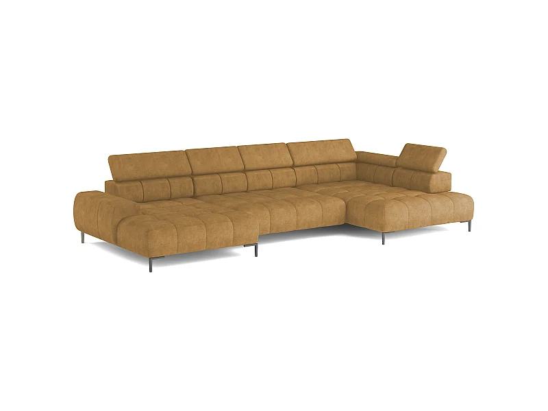 Plaza Ecksofa U-Form - Rechte Seite, Schlaffunktion, Verstellbare Kopfstützen, Wellenfedersystem, Hochelastischer Schaum, 385x216 cm, Gold