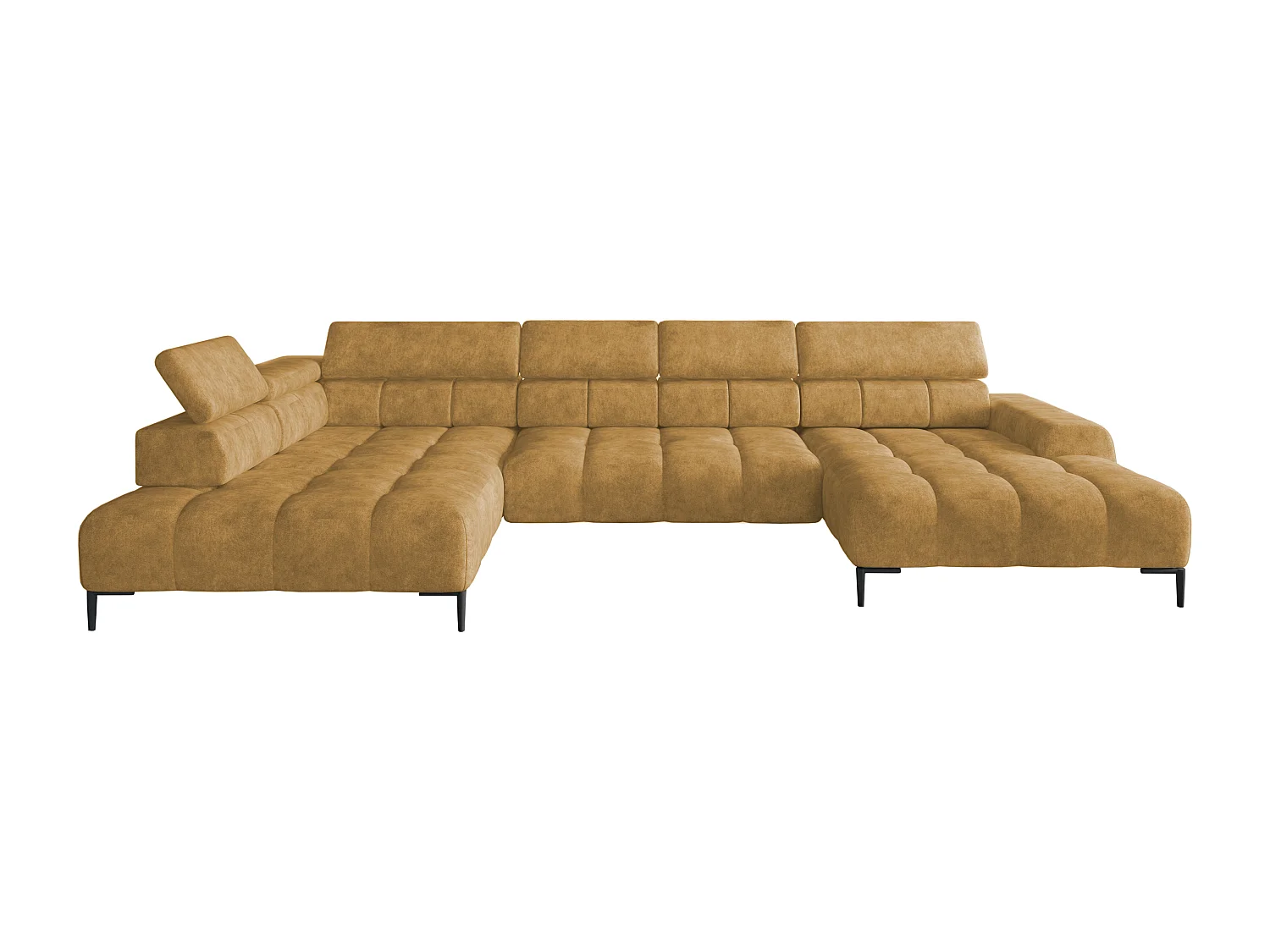Plaza Sofa Narożna w układzie "U" - Prawa, Funkcja spania, Regulowane zagłówki i siedzisko, 385x216 cm, Złota