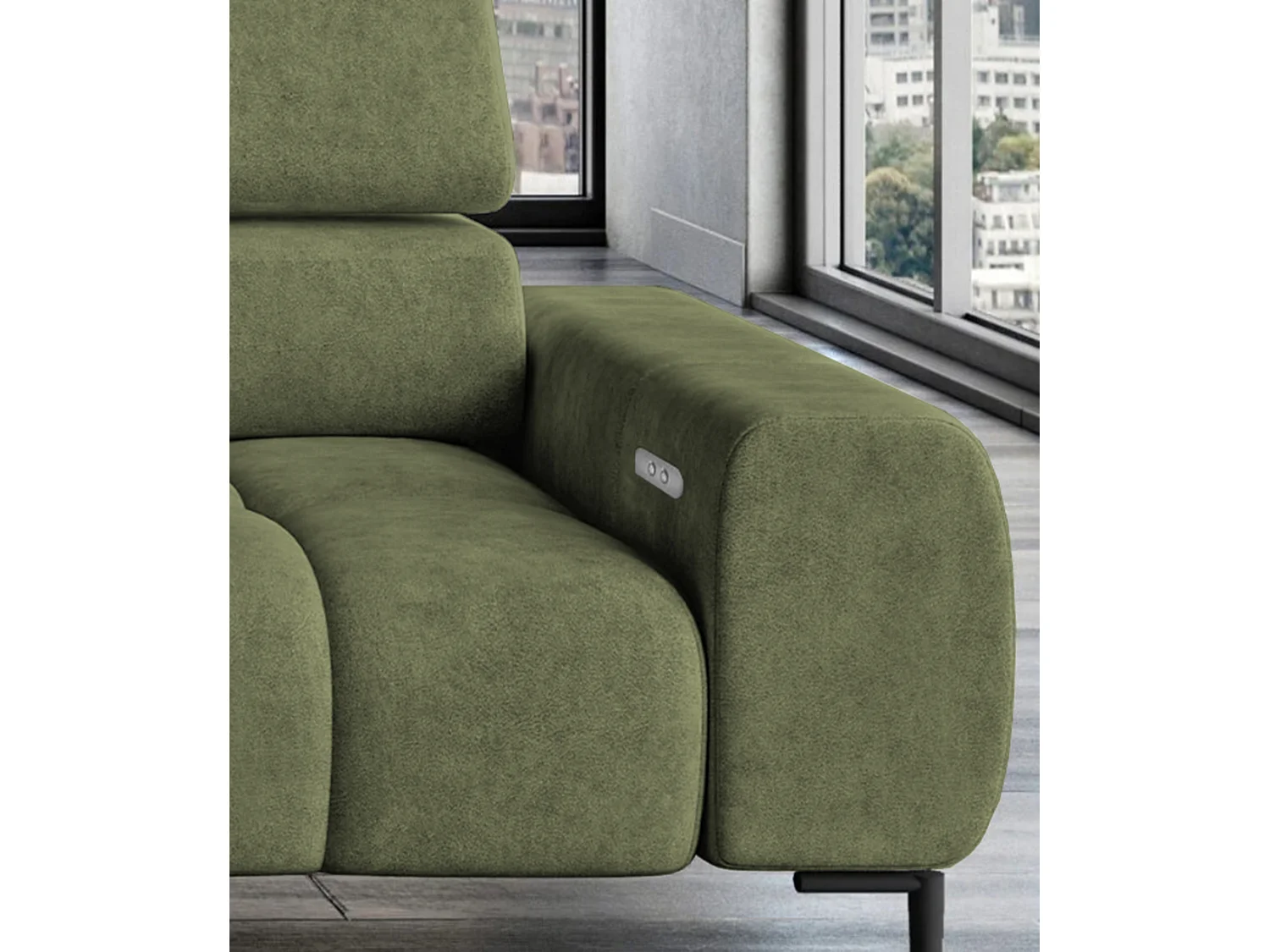 PlazaMINI PolstereckeL-Form Links, Hoekbank met Slaapfunctie, 3-zits, Verstelbare hoofdsteunen, MONOLITH, 177x270x99 cm, Eik