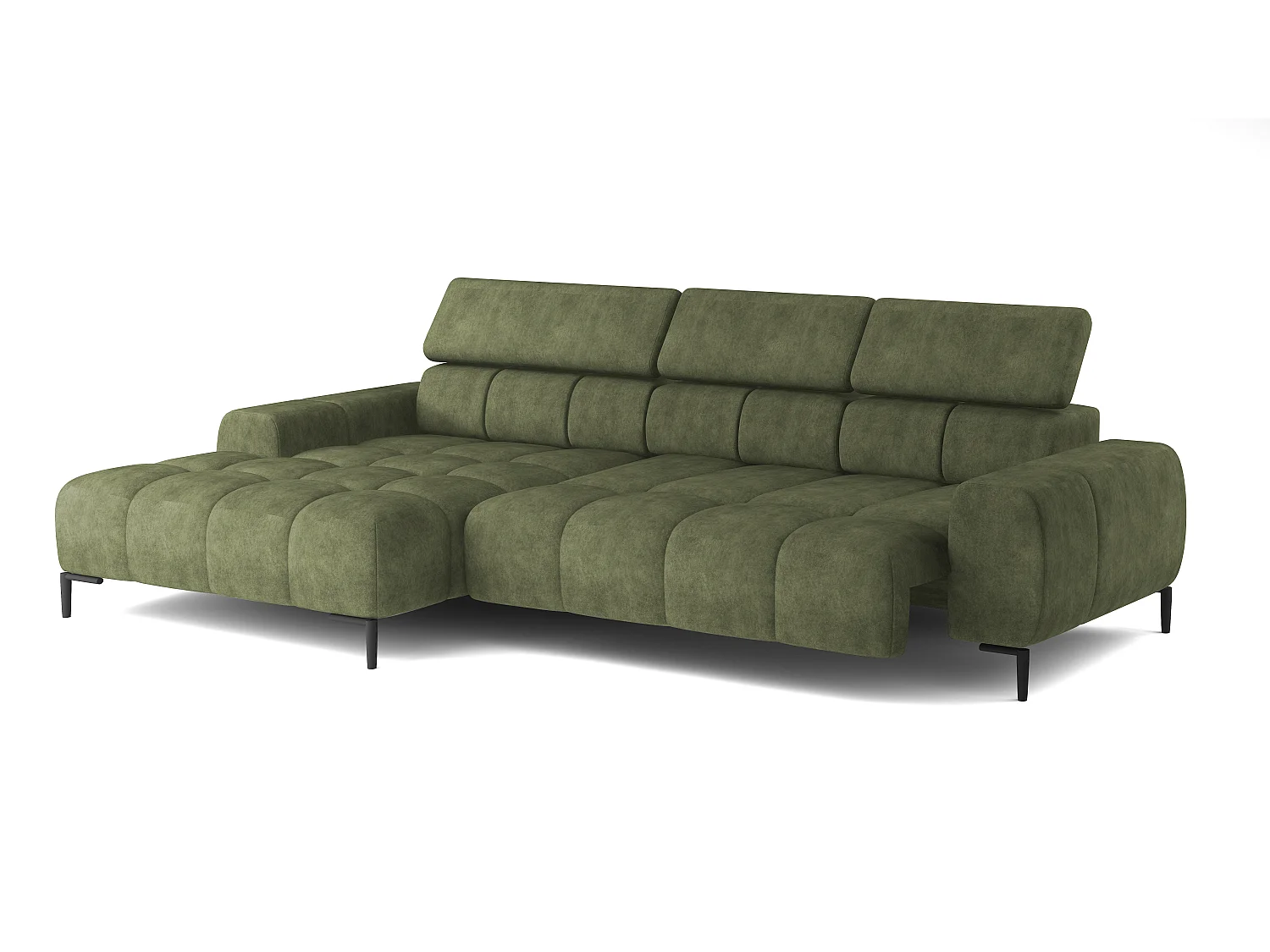 PlazaMINI PolstereckeL-Form Links, Hoekbank met Slaapfunctie, 3-zits, Verstelbare hoofdsteunen, MONOLITH, 177x270x99 cm, Eik