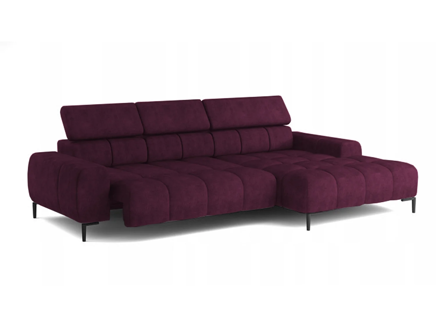 PlazaMINI Narożnik L-Form Prawy, Sofa z Funkcją Spania, 3-osobowa, Regulowane Oparcia, Tkanina: SALVADOR, 177x270x99 cm, Bordowy
