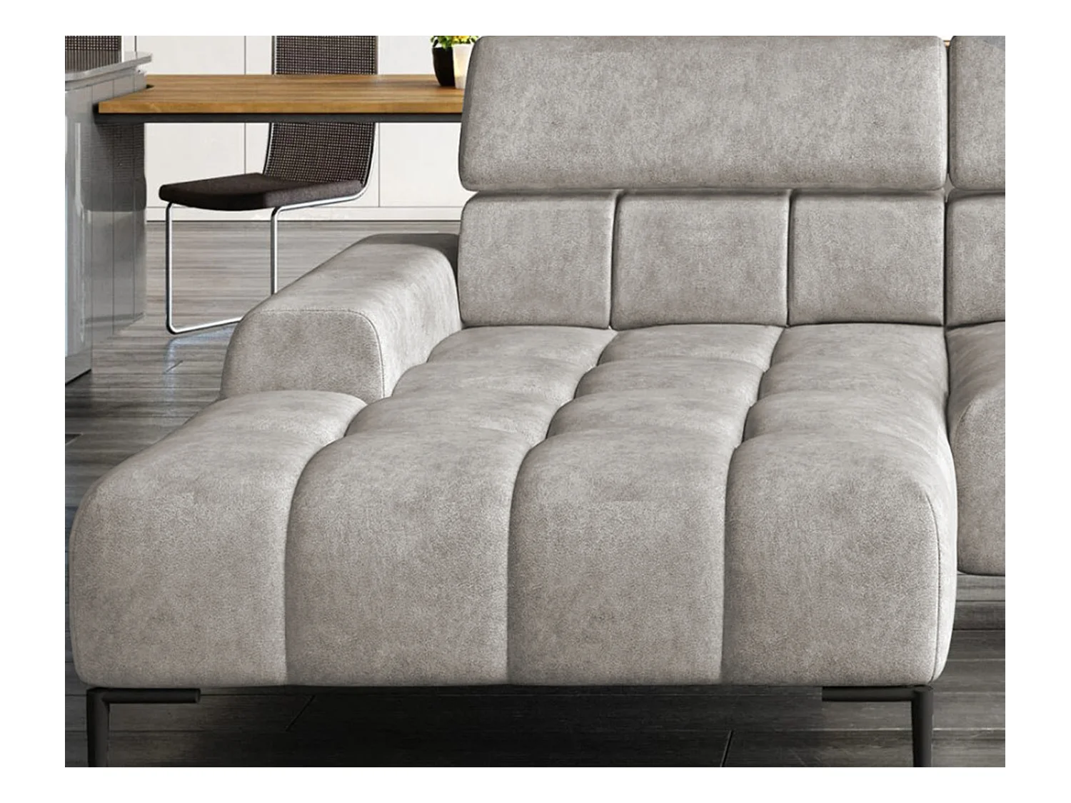 PlazaMINI Polsterecke L-Form Rechts, Ecksofa mit Schlaffunktion, 3-Sitzer, verstellbare Kopfstützen, MONOLITH, 177x270x99 cm, Beige