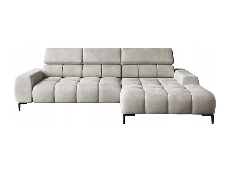 Canapé d'angle L-forme droite, canapé avec fonction couchage, 3 places, têtières réglables, MONOLITH, 177x270x99 cm, Beige