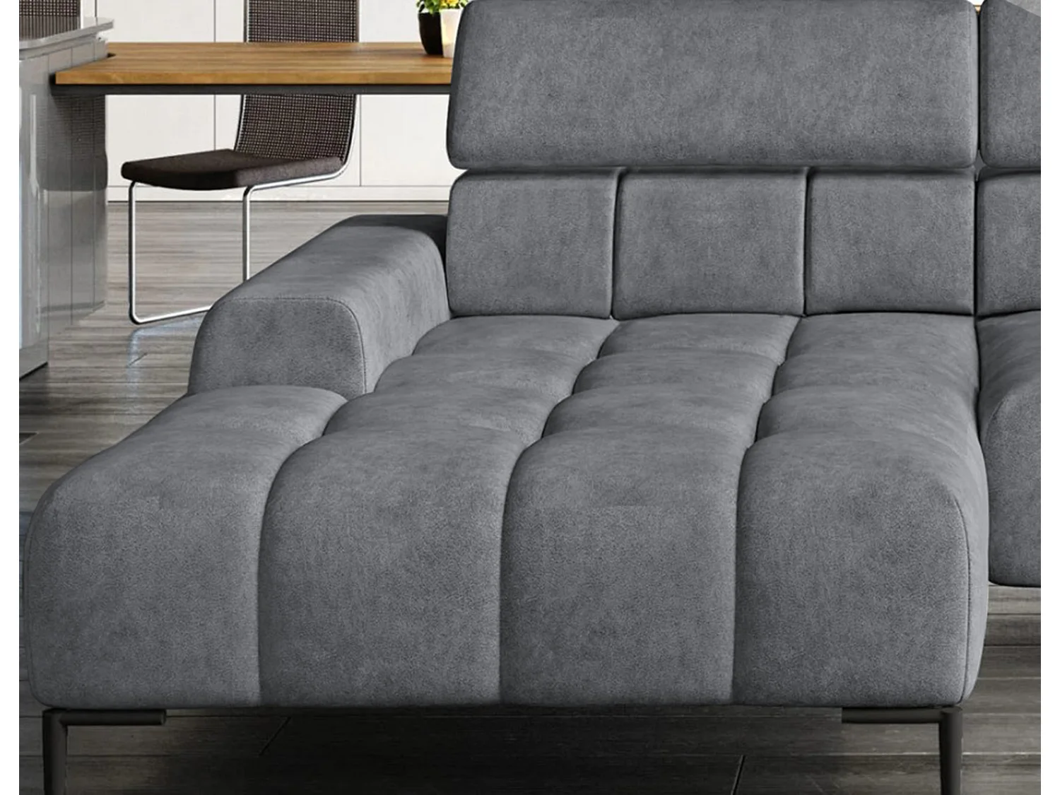 PlazaMINI PolstereckeL-Form Links, Hoekbank met Slaapfunctie, 3-zits, Verstelbare hoofdsteunen, MONOLITH, 177x270x99 cm, Grijs