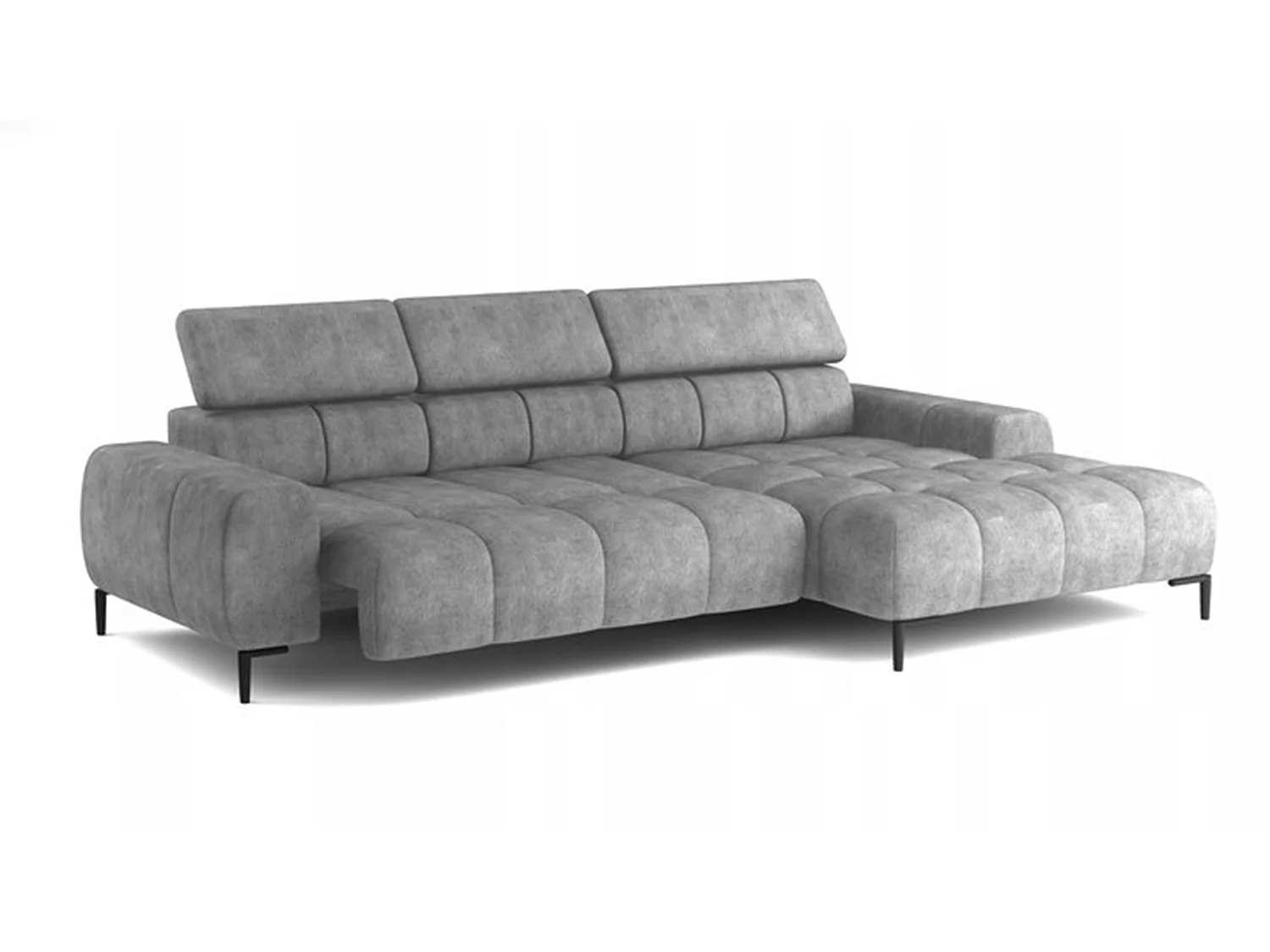PlazaMINI Narożnik L-Form Prawy, Sofa z Funkcją Spania, 3-osobowa, Regulowane Oparcia, Tkanina: SALVADOR, 177x270x99 cm, Szary