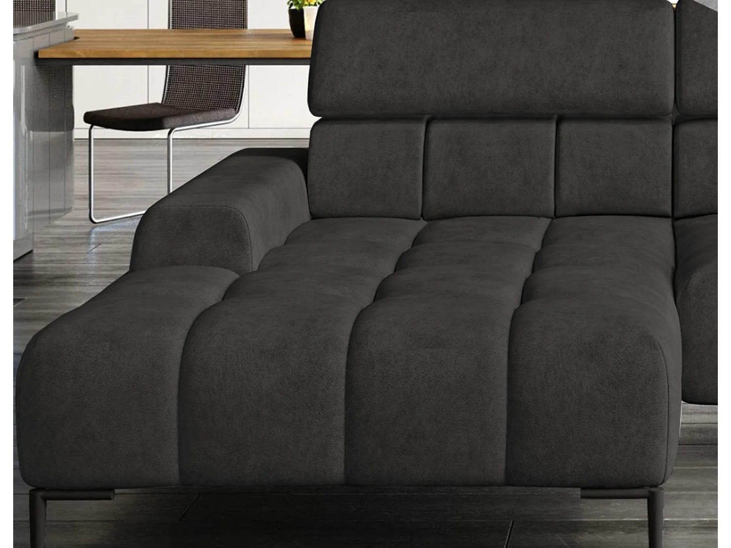 PlazaMINI Polsterecke L-Form Links, Ecksofa mit Schlaffunktion, 3-Sitzer, verstellbare Kopfstützen, MONOLITH, 177x270x99 cm, Graphit