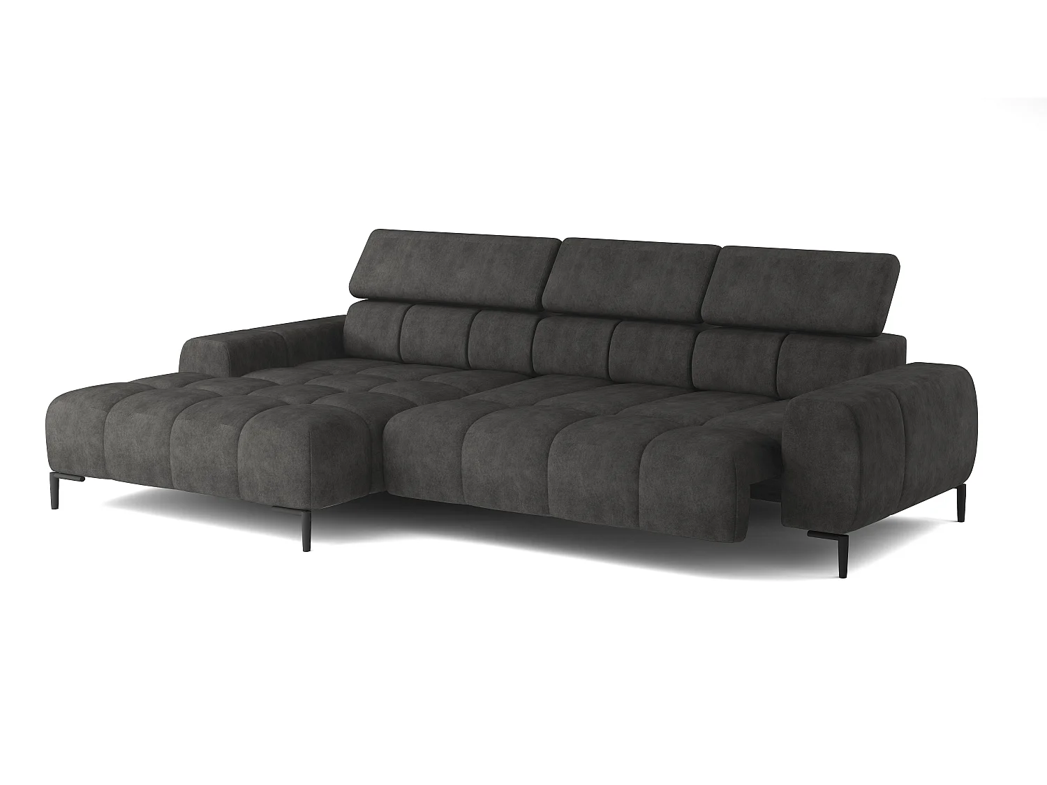 PlazaMINI Polsterecke L-Form Links, Ecksofa mit Schlaffunktion, 3-Sitzer, verstellbare Kopfstützen, MONOLITH, 177x270x99 cm, Graphit