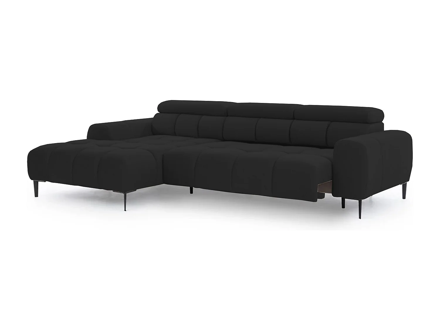 Ecksofa PLAZA-MINI Stoff SOLAR Longchair Links, Flauschige Rückenlehne, Industrial Style, L-Form, 270x99x177cm, L-SCHWARZ