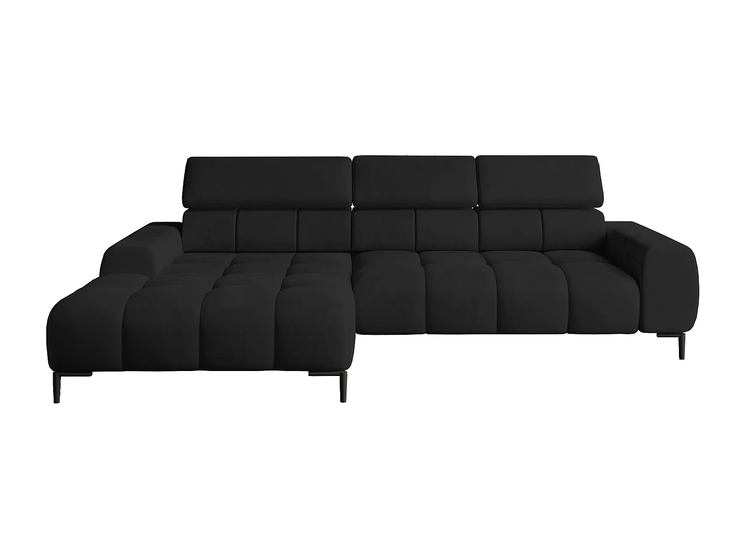 Hoeksalon PLAZA-MINI Stof SOLAR Longchair Links, Zachte Rugleuning, Industrieel Stijl, L-Vorm, 270x99x177cm, L-ZWART