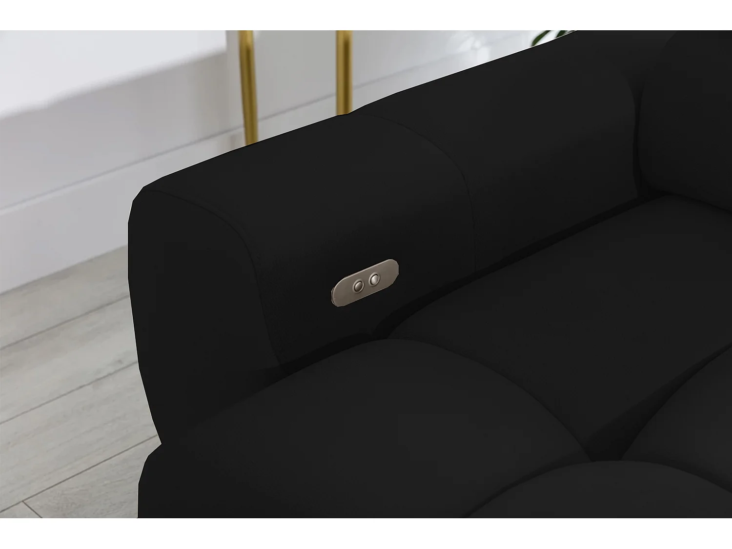 Hoeksalon PLAZA-MINI Stof SOLAR Longchair Links, Zachte Rugleuning, Industrieel Stijl, L-Vorm, 270x99x177cm, L-ZWART