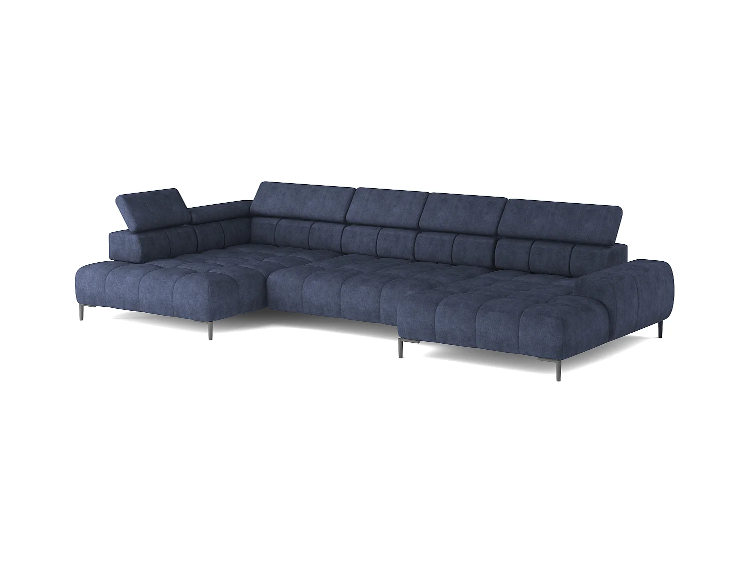 Canapé d'angle Plaza en forme de U - Côté gauche, Fonctionnel, Couchage confortable, Têtières réglables, Assise réglable 385x216 cm, Bleu