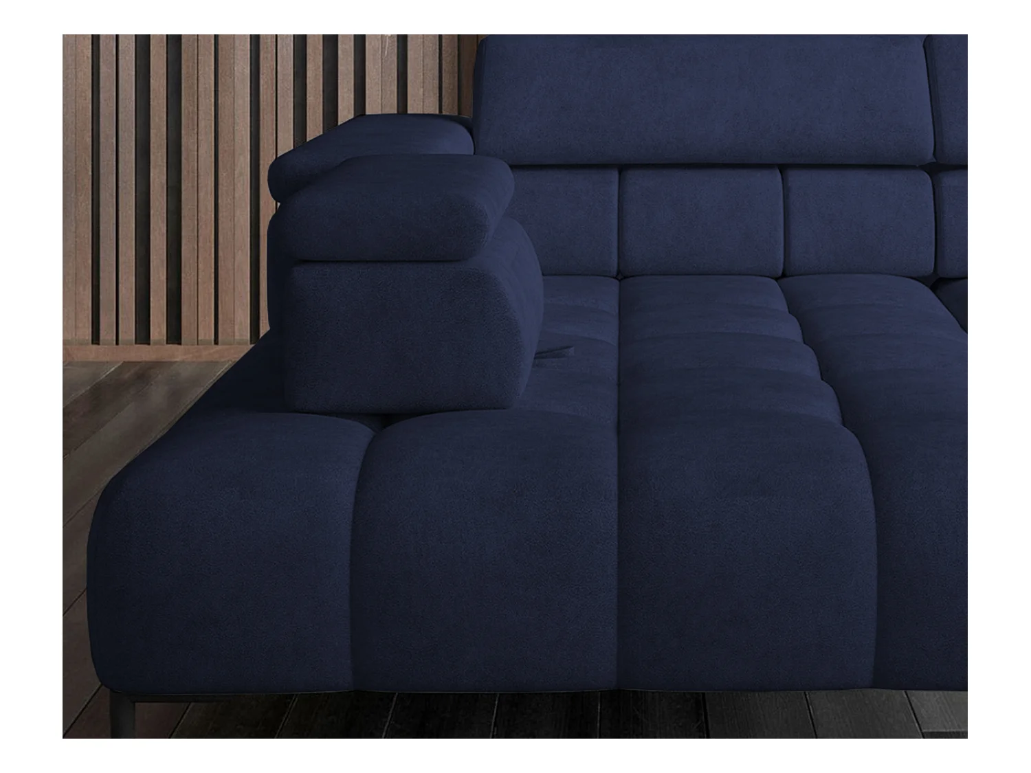 Canapé d'angle Plaza en forme de U - Côté gauche, Fonctionnel, Couchage confortable, Têtières réglables, Assise réglable 385x216 cm, Bleu