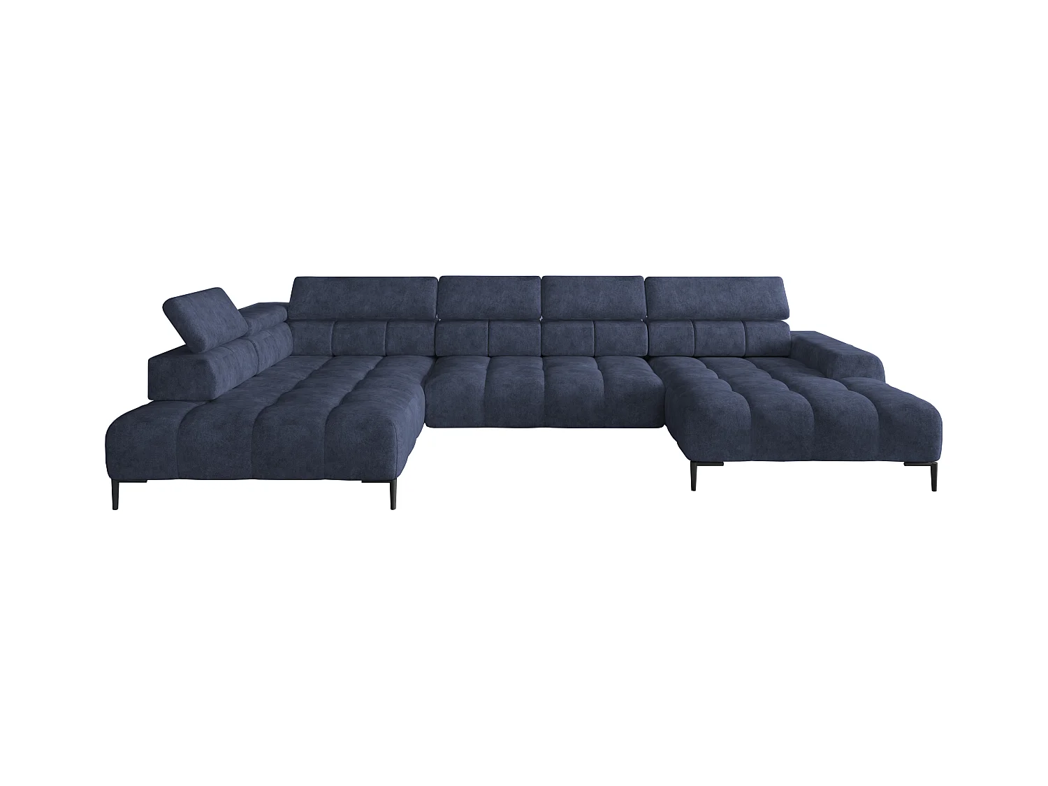 Canapé d'angle Plaza en forme de U - Côté gauche, Fonctionnel, Couchage confortable, Têtières réglables, Assise réglable 385x216 cm, Bleu