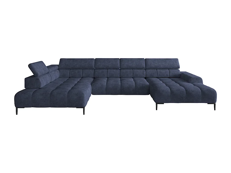 Plaza Ecksofa U-Form - Linke Seite, Schlaffunktion, Verstellbare Kopfstützen, Wellenfedersystem, Hochelastischer Schaum, 385x216 cm, Blau
