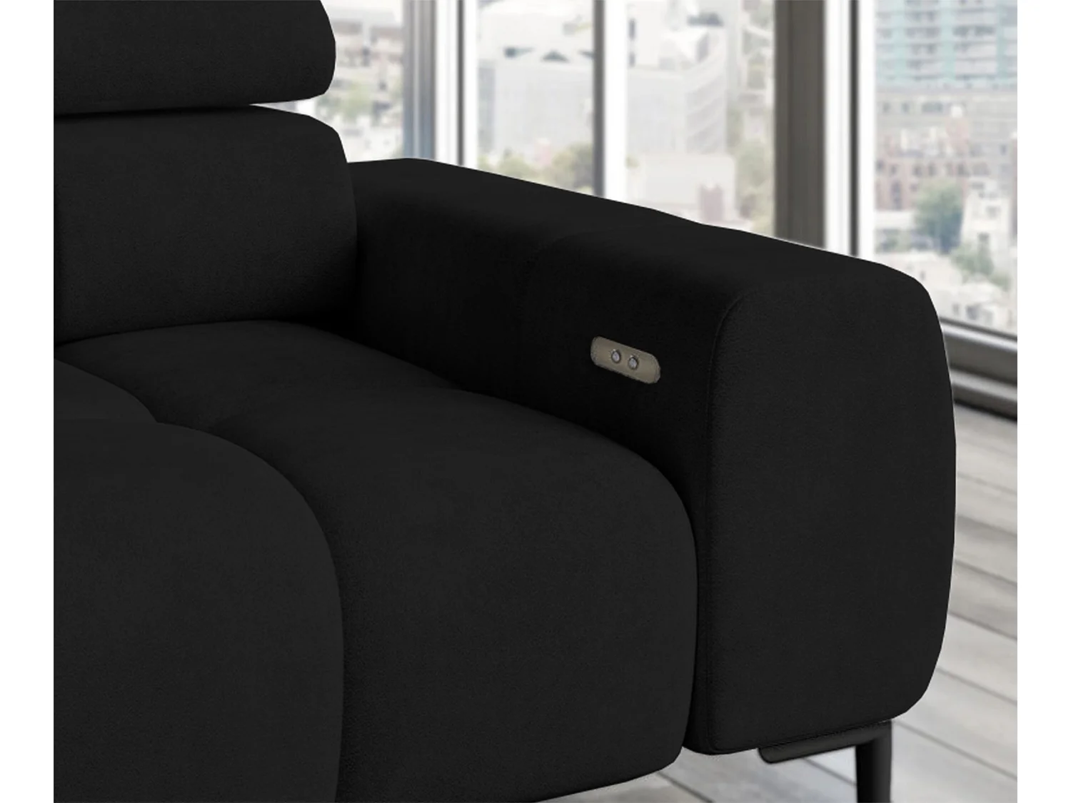 Hoeksalon PLAZA-L Stof SOLAR Hoekbank Inclusief Comfortabele Zachte Rugleuning Longchair Rechts Industrieel Stijl L-Vorm Rechts 300x99x216cm ZWART