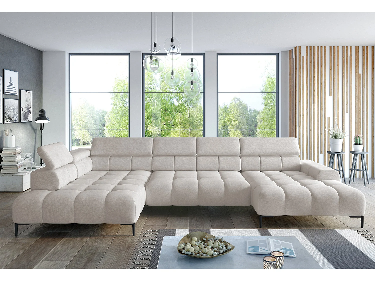 Ecksofa PLAZA-U Stof SOLAR Hoekbank Incl. Comfortabele Rugleuning Lang Links 216cm Kort Rechts 177cm U-Vorm 385x99x216cm ESCHEN