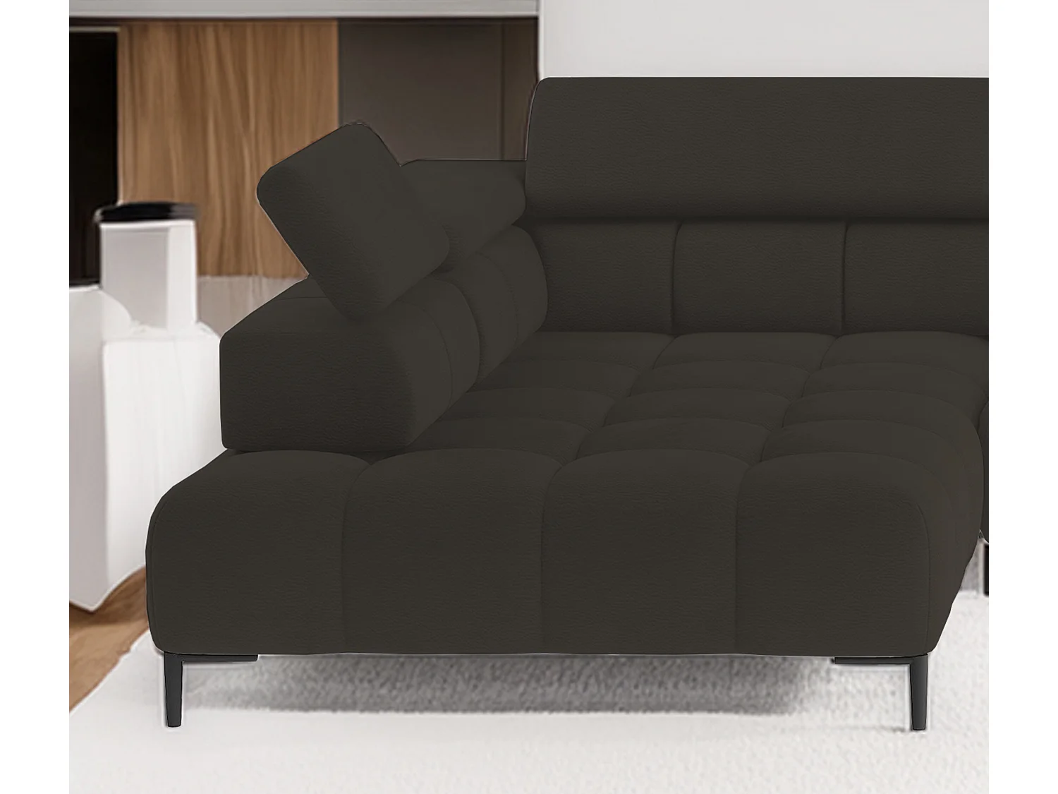 Narożnik PLAZA-U Stoff SOLAR, Industrialny styl, U-kształtny, lewa 216 cm, prawa 177 cm, z wygodnym oparciem, brązowy