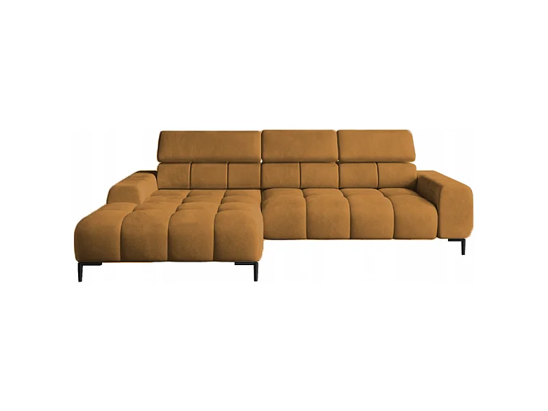 PlazaMINI Polsterecke L-Form Links, Ecksofa mit Schlaffunktion, 3-Sitzer, verstellbare Kopfstützen, MONOLITH, 177x270x99 cm, Gold