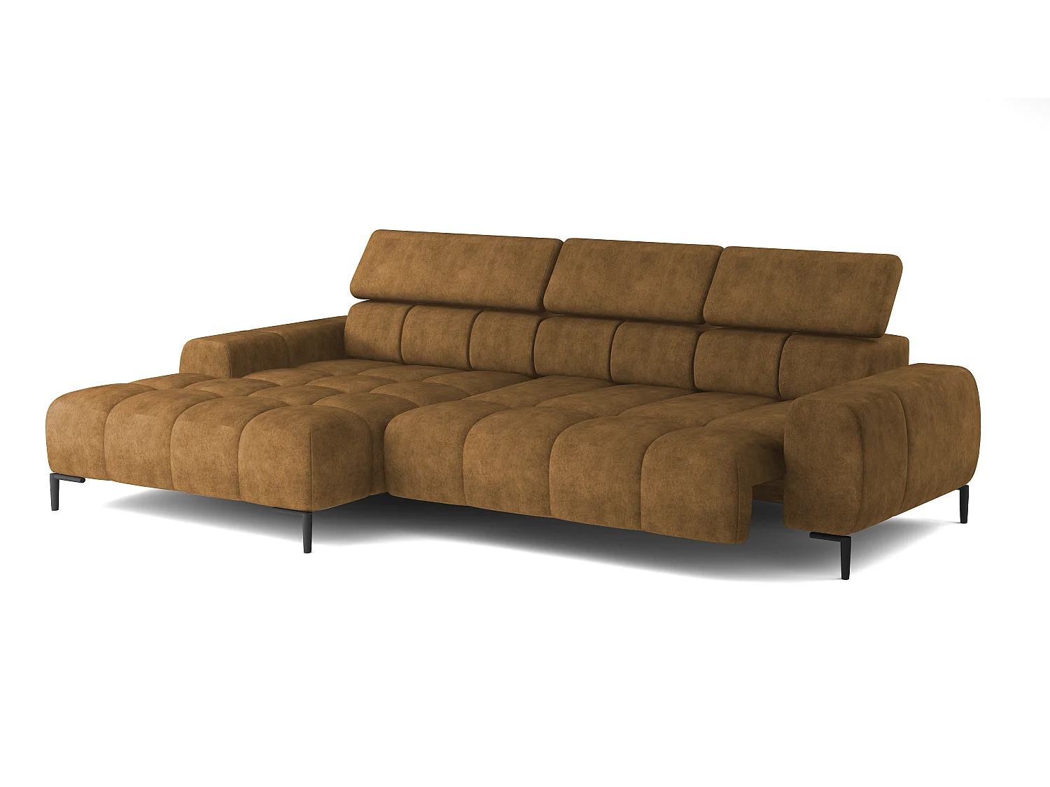 PlazaMINI PolstereckeL-Form Links, Hoekbank met Slaapfunctie, 3-zits, Verstelbare hoofdsteunen, MONOLITH, 177x270x99 cm, Goud